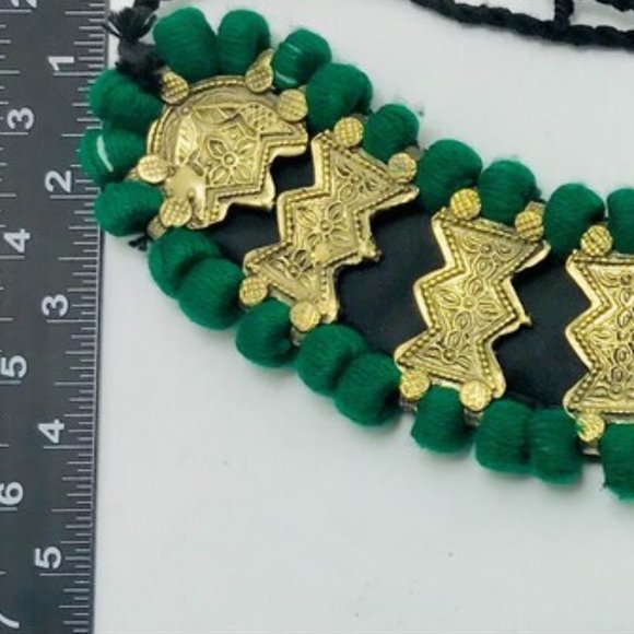 Green Vintage Choker Necklace, Handmade Afghan Metal Choker Tribal Green Choker - Picture 10 of 12